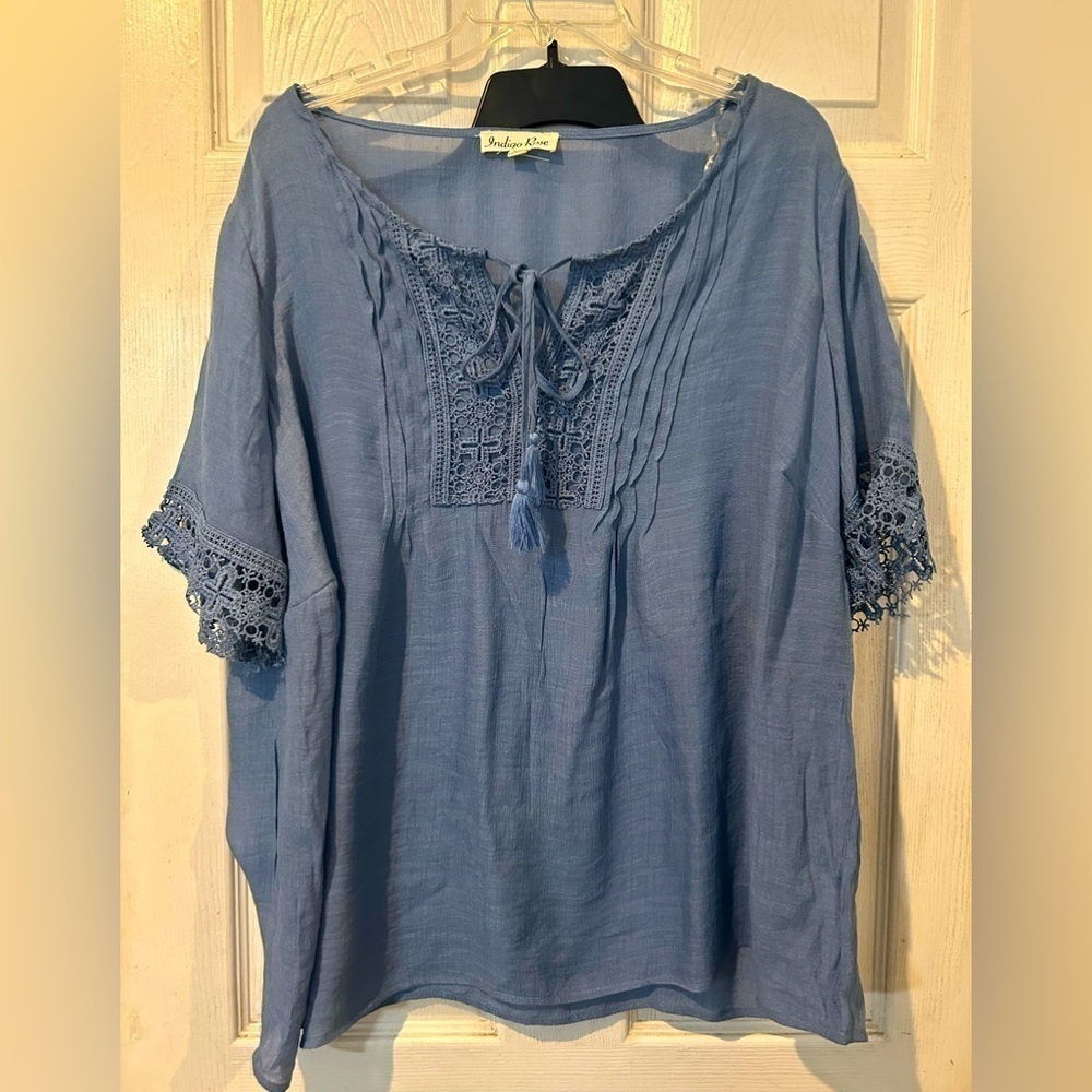 NWOT Indigo Rose Slate Blue Short Sleeve Top